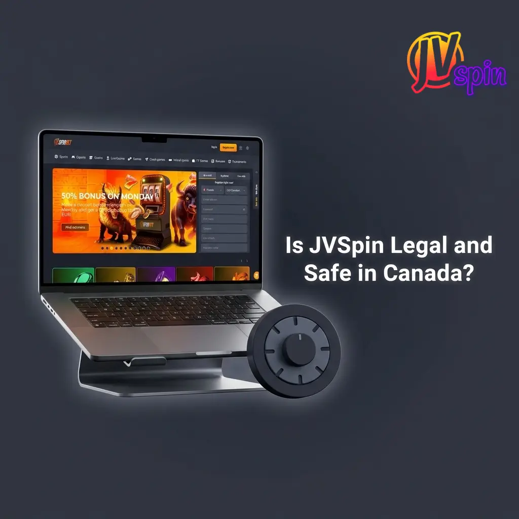 JVSpin casino logo with Curaçao eGaming licence badge and SSL security shield for Canadian players