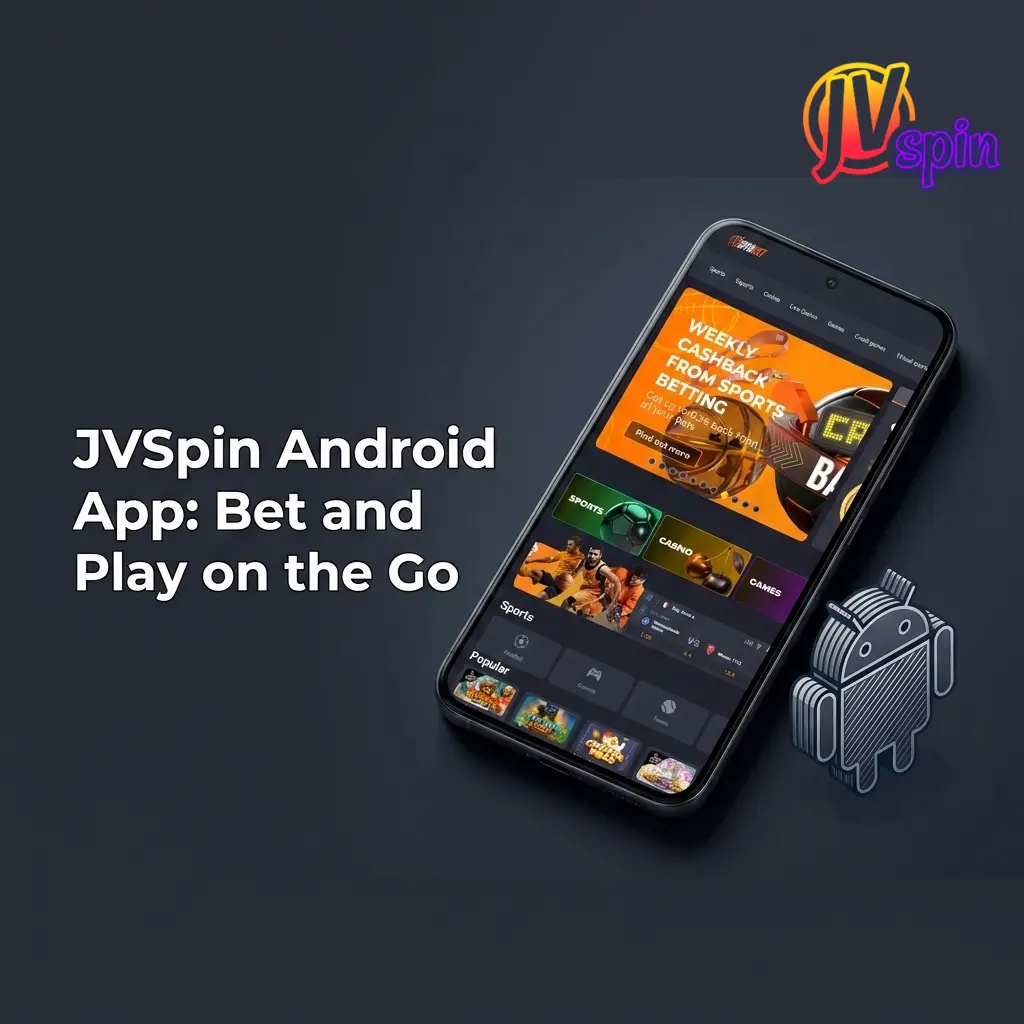 JVSpin Android app interface showing sports betting and casino games access on a mobile device