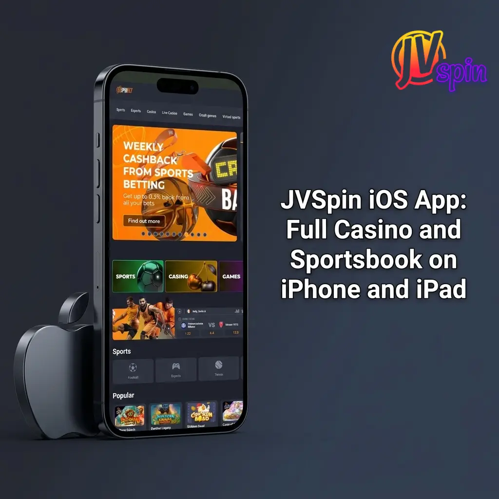 JVSpin iOS app interface displayed on iPhone and iPad showing casino games and sportsbook features for Canadian users