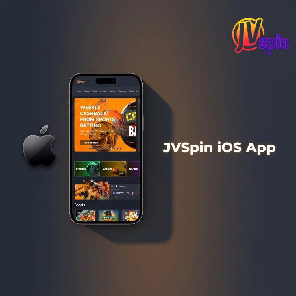 JVSpin iOS app interface displayed on iPhone and iPad showing App Store download and login screen