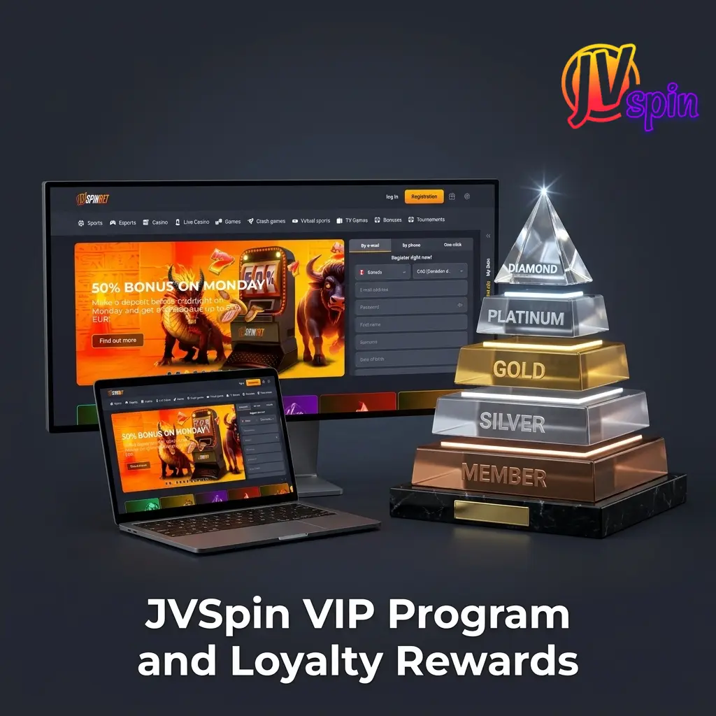 JVSpin multi-tier VIP loyalty programme tiers showing status points, rewards, and exclusive benefits for casino and sportsbook players