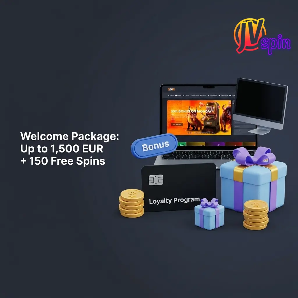 JVSpin Welcome Package up to 1500 EUR bonus funds plus 150 free spins across first four deposits