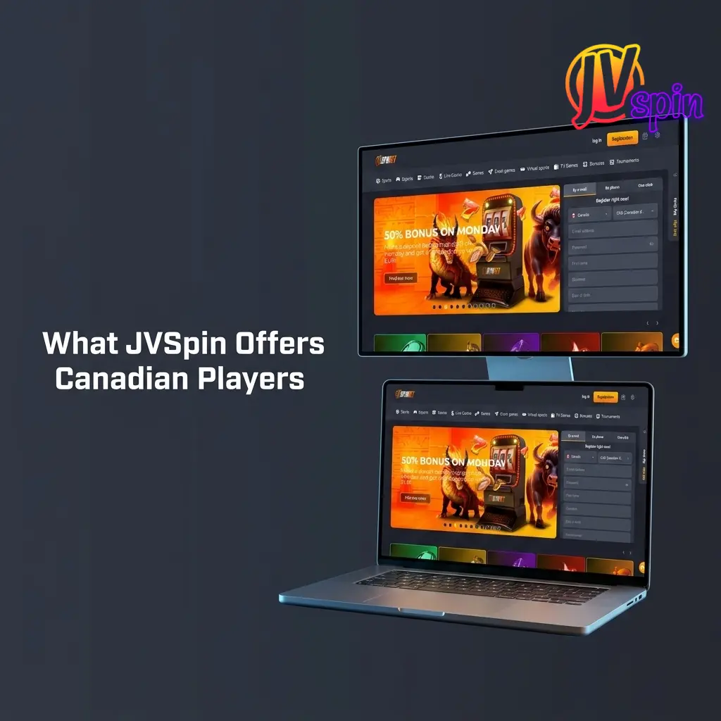 JVSpin platform showcasing sportsbook and casino features for Canadian players with mobile access and SSL security