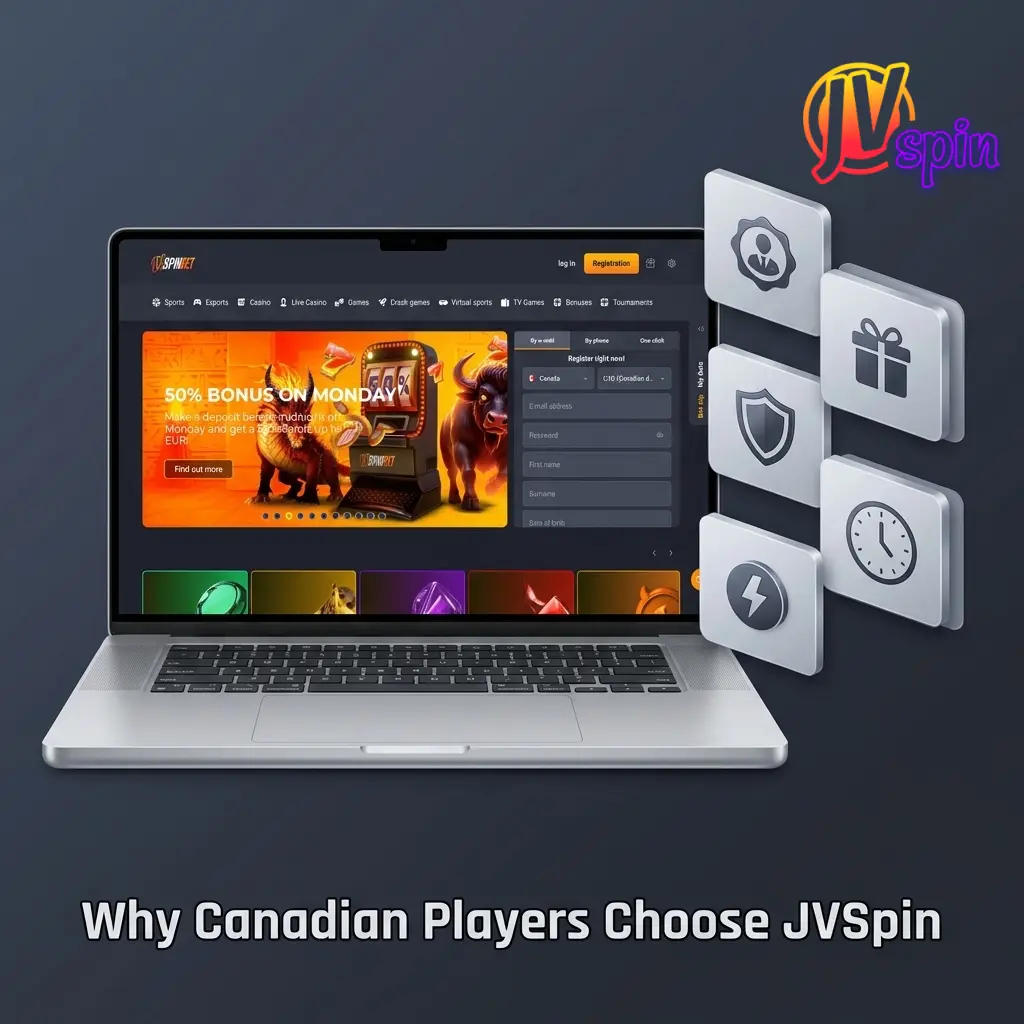 JVSpin casino and sportsbook platform showcasing 6000+ games, crypto banking, and mobile app for Canadian players